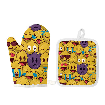 Cute Emoji Pattern Print Oven Mitt And Pot Holder Set