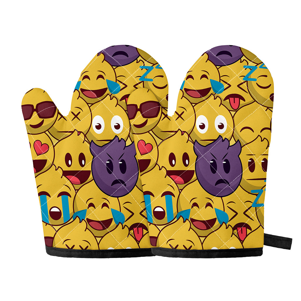Cute Emoji Pattern Print Oven Mitts