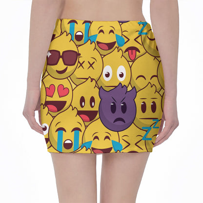 Cute Emoji Pattern Print Pencil Mini Skirt