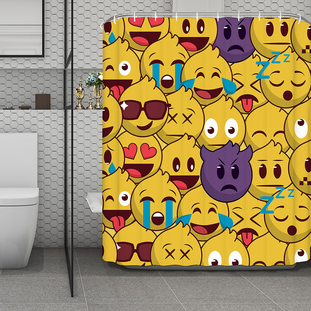 Cute Emoji Pattern Print Polyester Shower Curtain