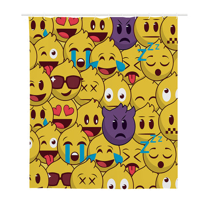Cute Emoji Pattern Print Polyester Shower Curtain