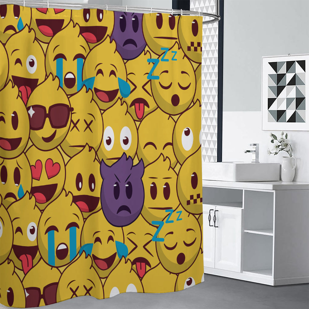 Cute Emoji Pattern Print Premium Shower Curtain