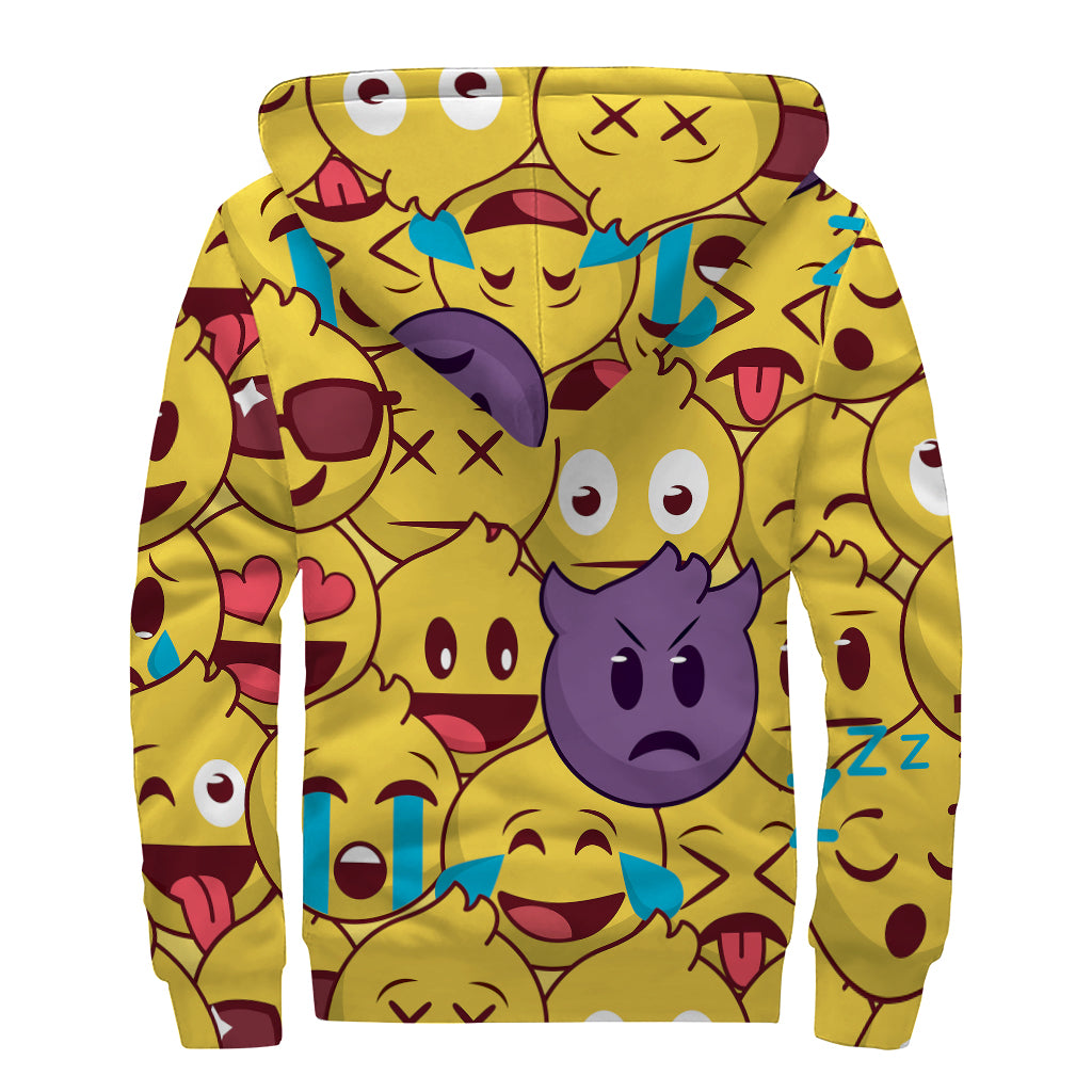 Cute Emoji Pattern Print Sherpa Lined Zip Up Hoodie
