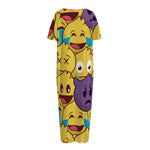 Cute Emoji Pattern Print Short Sleeve Long Nightdress