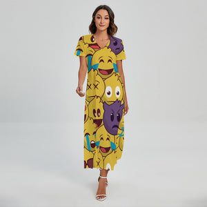 Cute Emoji Pattern Print Short Sleeve Maxi Dress