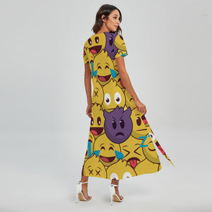 Cute Emoji Pattern Print Short Sleeve Maxi Dress