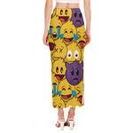 Cute Emoji Pattern Print Side Slit Maxi Skirt