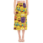 Cute Emoji Pattern Print Side Slit Midi Skirt