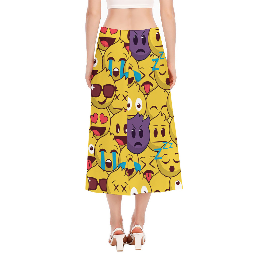 Cute Emoji Pattern Print Side Slit Midi Skirt