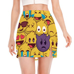 Cute Emoji Pattern Print Side Slit Mini Skirt