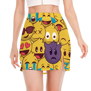 Cute Emoji Pattern Print Side Slit Mini Skirt