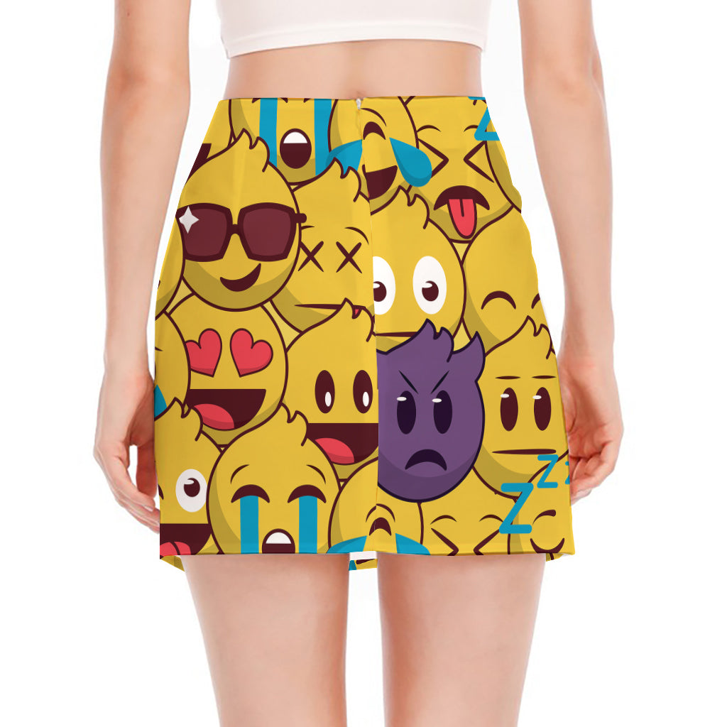 Cute Emoji Pattern Print Side Slit Mini Skirt