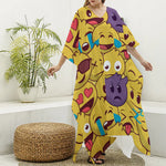 Cute Emoji Pattern Print Silk V-Neck Kaftan Dress