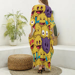 Cute Emoji Pattern Print Silk V-Neck Kaftan Dress