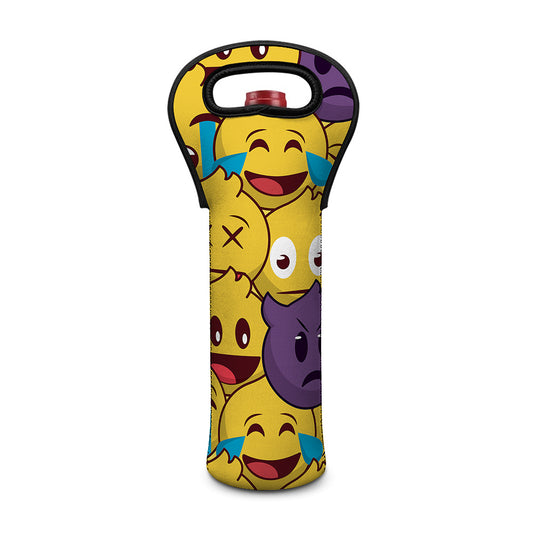 Cute Emoji Pattern Print Single Neoprene Wine Tote