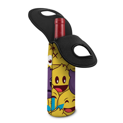 Cute Emoji Pattern Print Single Neoprene Wine Tote
