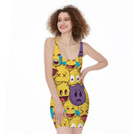 Cute Emoji Pattern Print Sleeveless Bodycon Dress