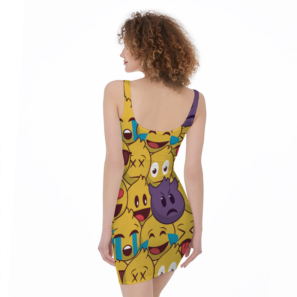 Cute Emoji Pattern Print Sleeveless Bodycon Dress