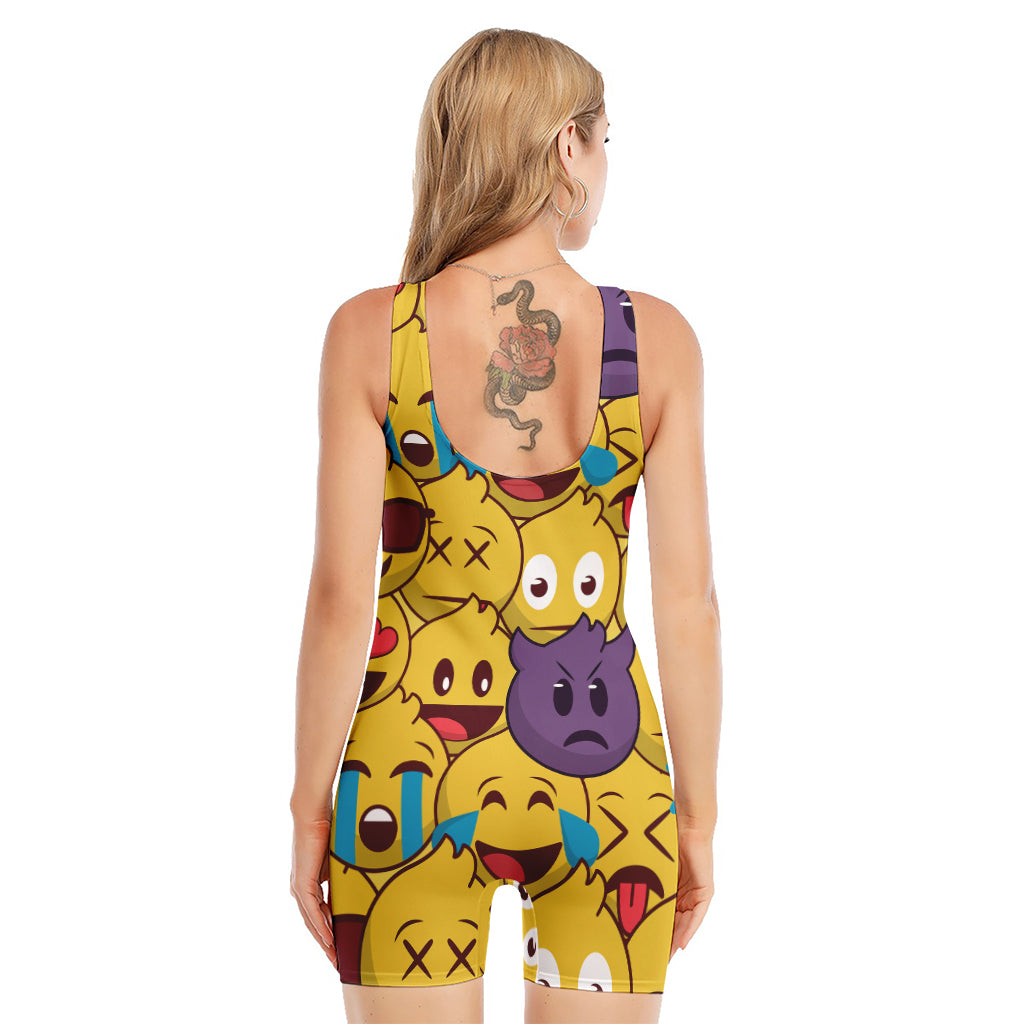 Cute Emoji Pattern Print Sleeveless One Piece Swimsuit