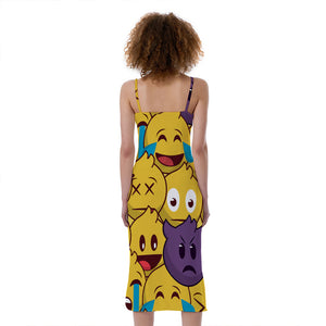 Cute Emoji Pattern Print Slim Fit Midi Cami Dress