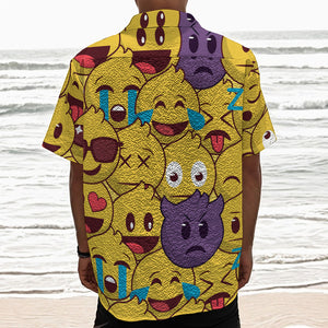 Cute Emoji Pattern Print Textured Short Sleeve Shirt