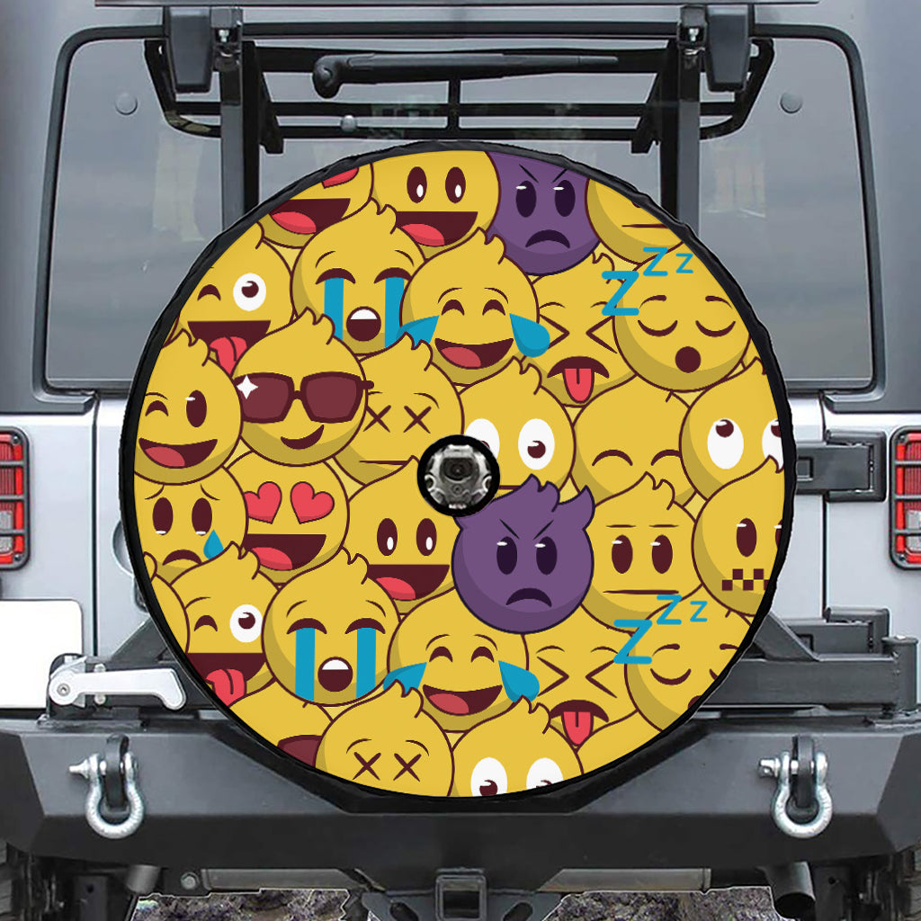 Cute Emoji Pattern Print Tire Cover With Camera Hole