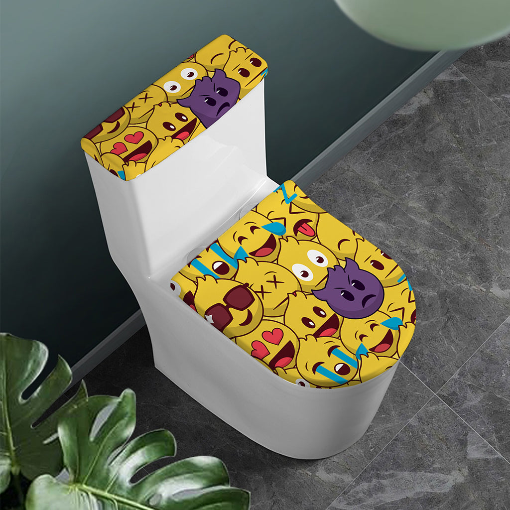 Cute Emoji Pattern Print Toilet Lid And Tank Cover Set