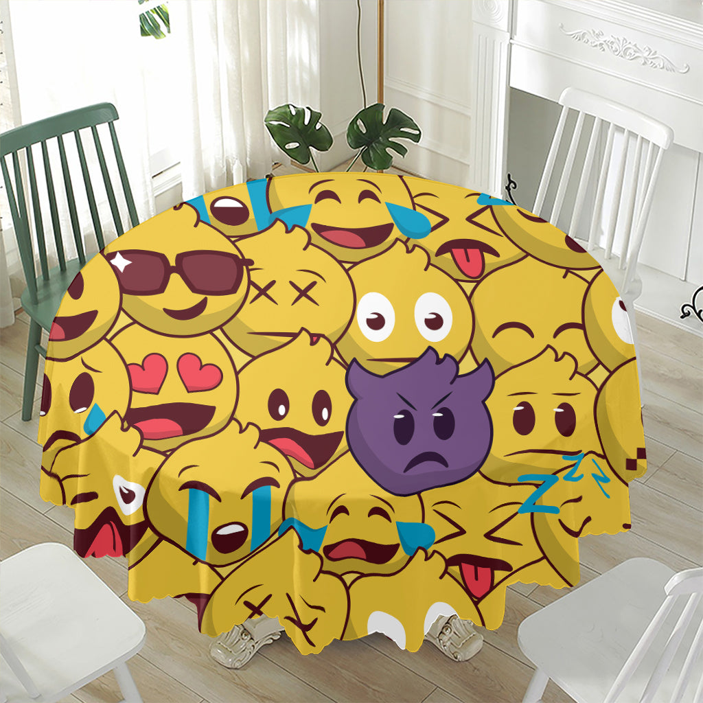 Cute Emoji Pattern Print Waterproof Round Tablecloth