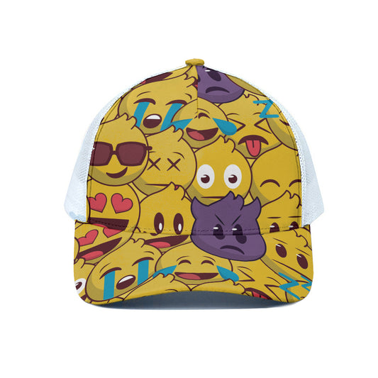 Cute Emoji Pattern Print White Mesh Trucker Cap