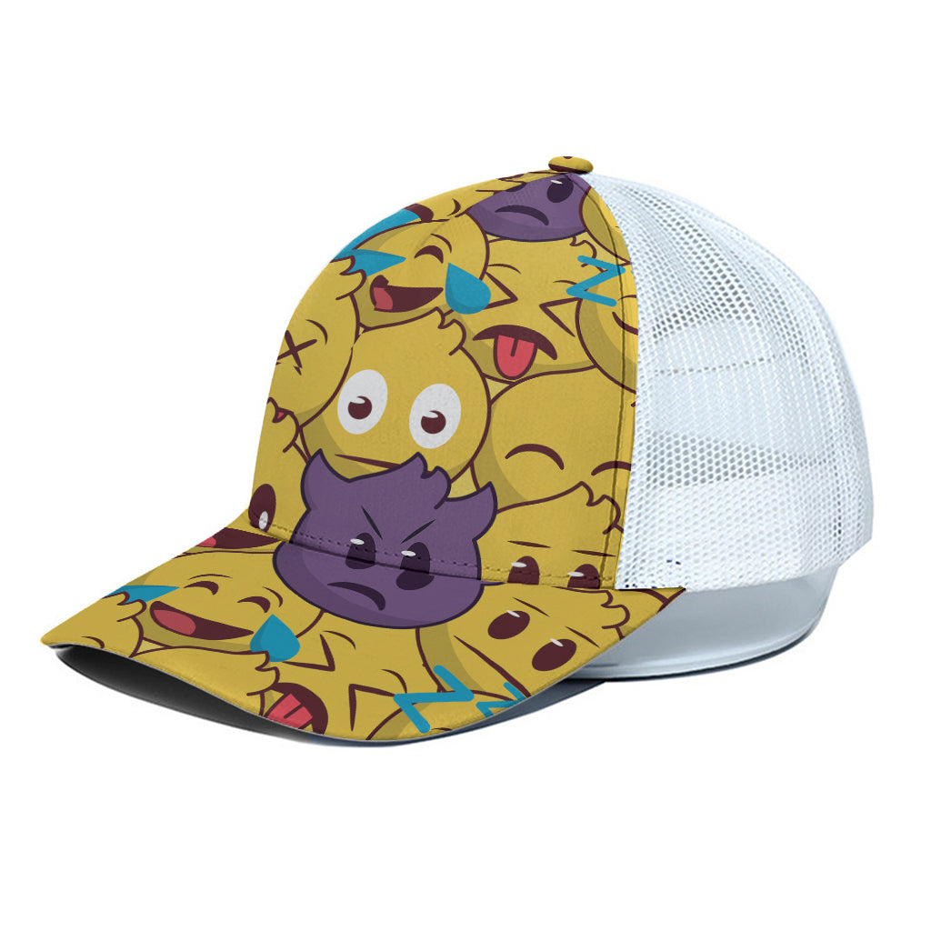 Cute Emoji Pattern Print White Mesh Trucker Cap