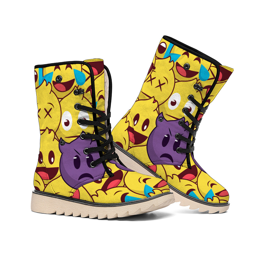 Cute Emoji Pattern Print Winter Boots