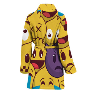 Cute Emoji Pattern Print Women's Bathrobe