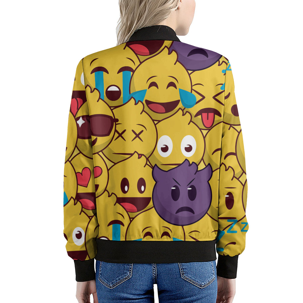 Cute Emoji Pattern Print Women's Bomber Jacket