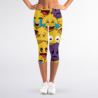 Cute Emoji Pattern Print Women's Capri Leggings