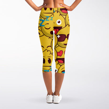 Cute Emoji Pattern Print Women's Capri Leggings