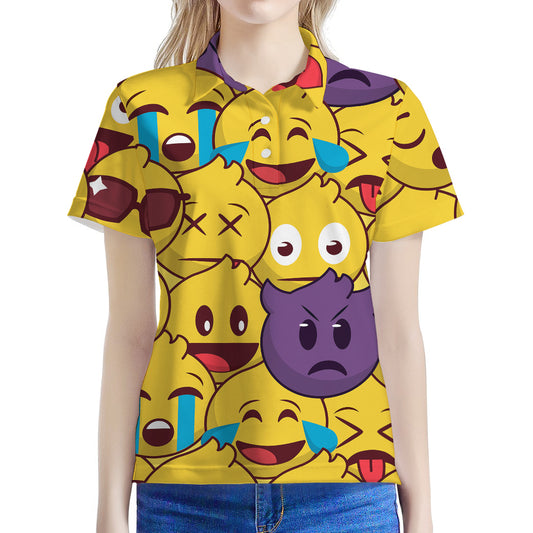 Cute Emoji Pattern Print Women's Polo Shirt