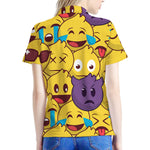 Cute Emoji Pattern Print Women's Polo Shirt