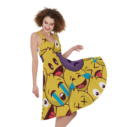 Cute Emoji Pattern Print Women's Sleeveless Dress