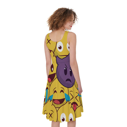 Cute Emoji Pattern Print Women's Sleeveless Dress