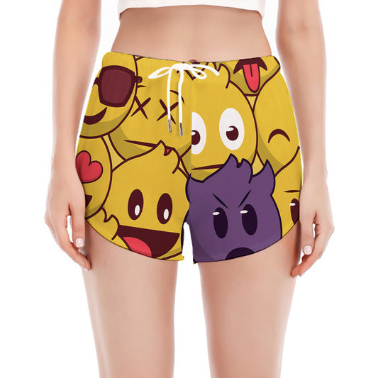 Cute Emoji Pattern Print Women's Split Running Shorts