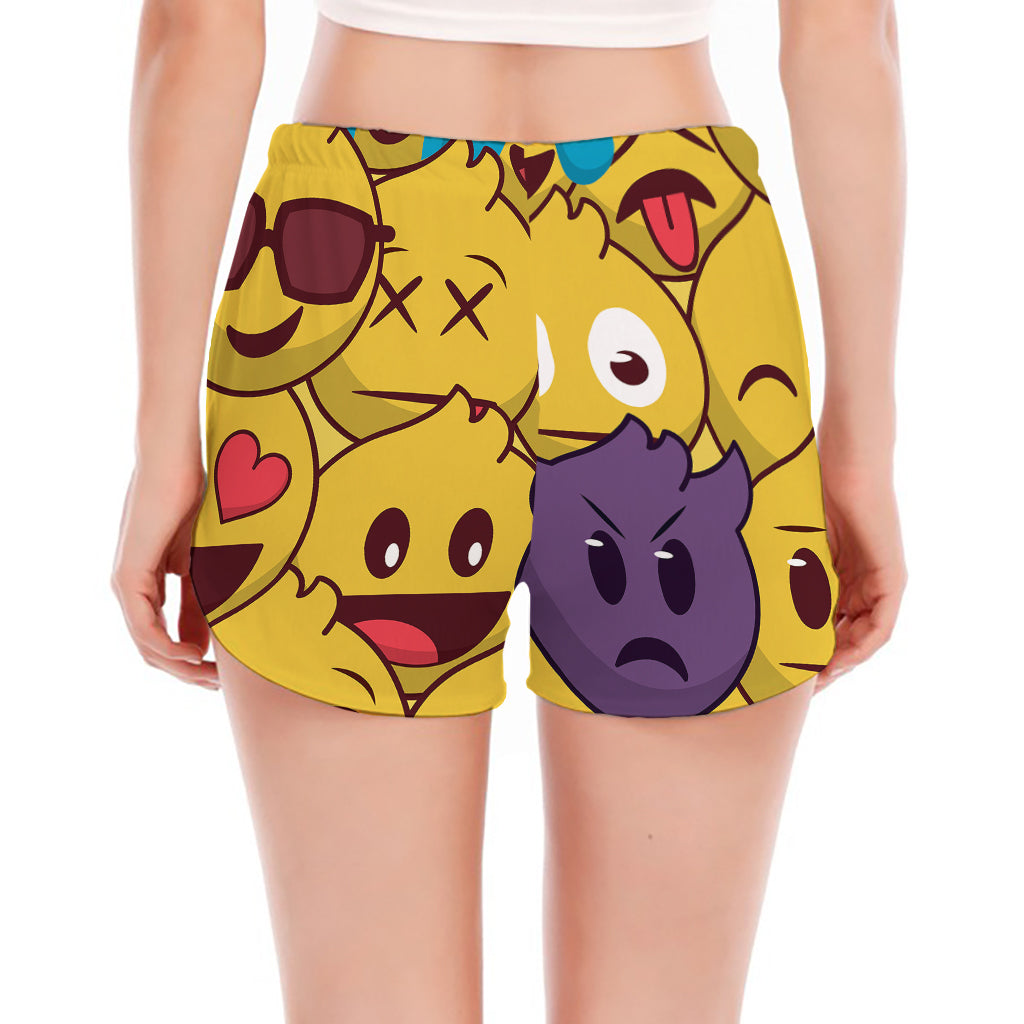 Cute Emoji Pattern Print Women's Split Running Shorts