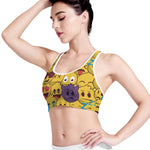 Cute Emoji Pattern Print Women's Sports Bra