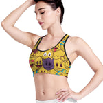 Cute Emoji Pattern Print Women's Sports Bra