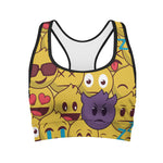 Cute Emoji Pattern Print Women's Sports Bra