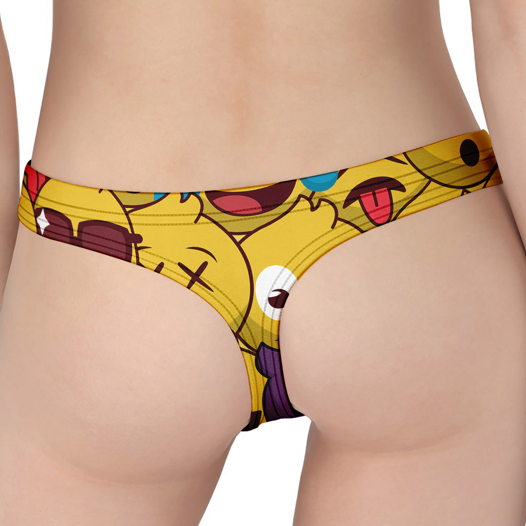 Cute Emoji Pattern Print Women's Thong