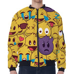 Cute Emoji Pattern Print Zip Sleeve Bomber Jacket