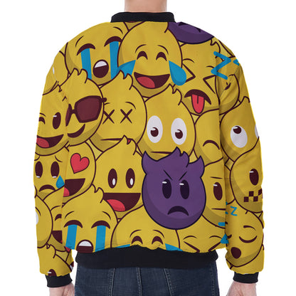 Cute Emoji Pattern Print Zip Sleeve Bomber Jacket