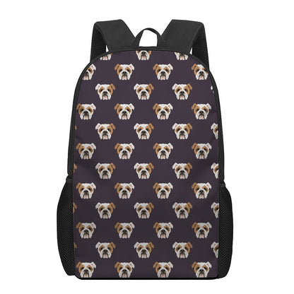 Cute English Bulldog Pattern Print 17 Inch Backpack
