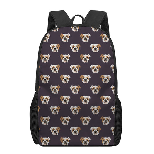 Cute English Bulldog Pattern Print 17 Inch Backpack