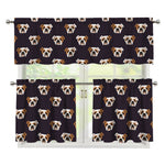 Cute English Bulldog Pattern Print 3 Piece Kitchen Curtains